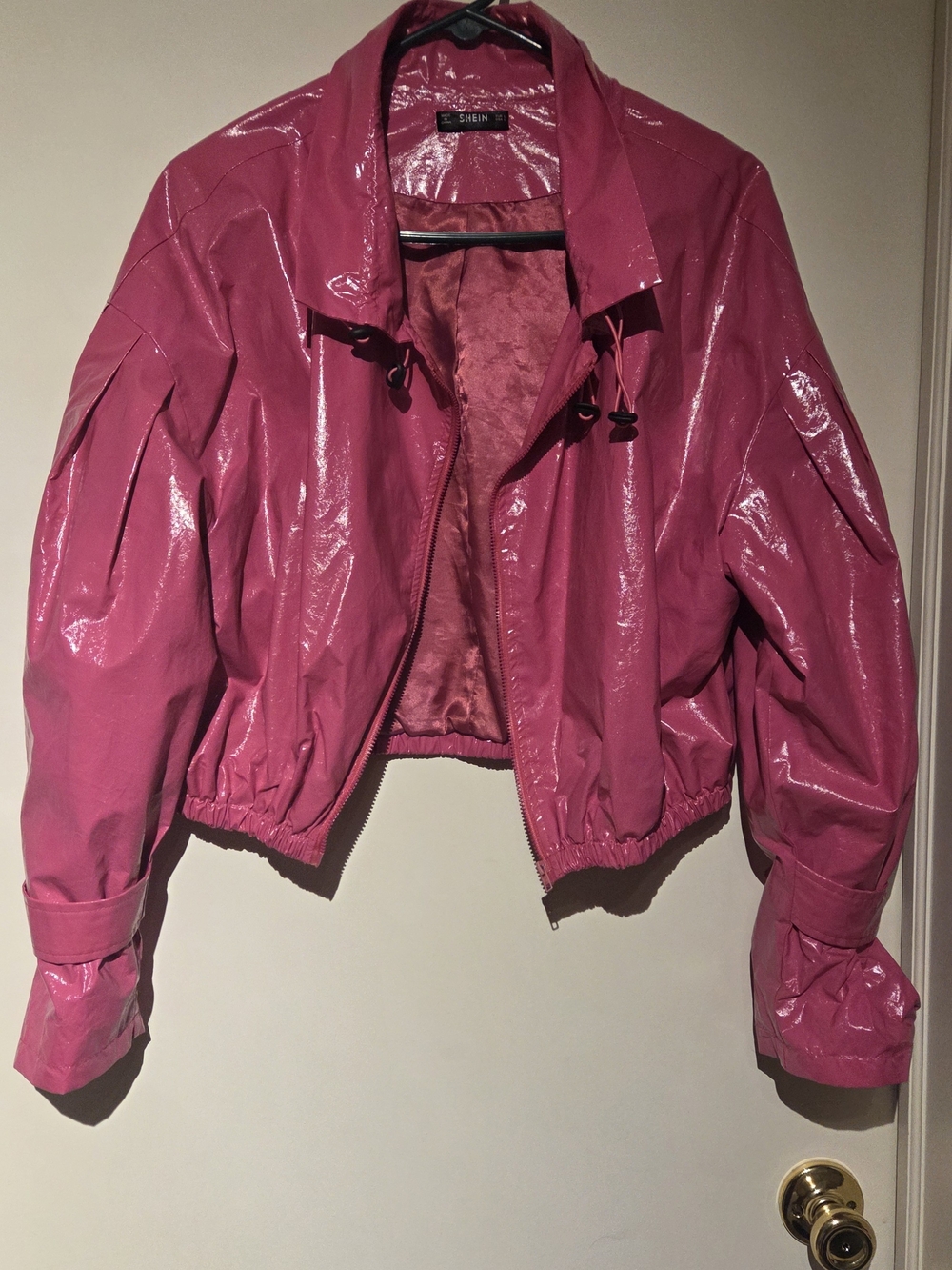 SHEIN Shiny Magenta Cropped Jacket
